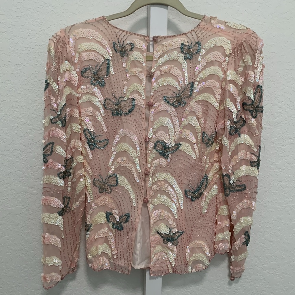 Vintage Pink and Cream Sequin Blouse - Picture 4 of 7